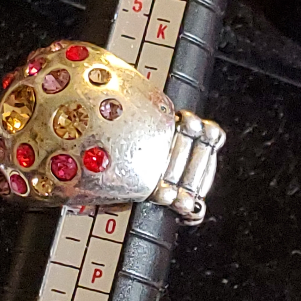 Silvertone Stretch Ring With Multi Colored Rhines… - image 7